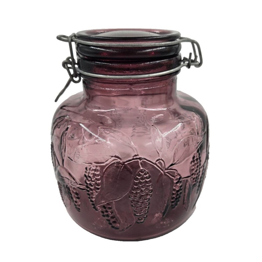 Vtg Crownford Giftware 1983 Amethyst Jar Made In Italy w Snap Down Lid Embossed
